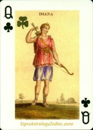 Q - Diana - Queen of Clubs - SignsAstrologyZodiac.zone